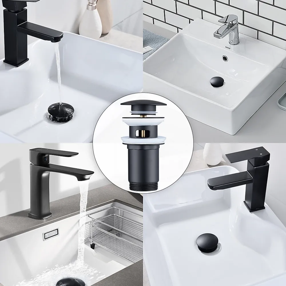 Homelody Evacuation De Lavabo-Vasque-Siphon noir à clapet avec trop-plein, adapté aux lavabos et éviers