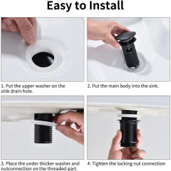 Homelody Evacuation De Lavabo-Vasque-Siphon noir à clapet avec trop-plein, adapté aux lavabos et éviers