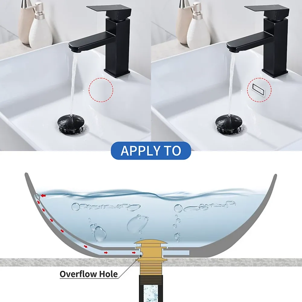 Homelody Evacuation De Lavabo-Vasque-Siphon noir à clapet avec trop-plein, adapté aux lavabos et éviers