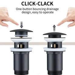 Homelody Evacuation De Lavabo-Vasque-Siphon noir à clapet avec trop-plein, adapté aux lavabos et éviers
