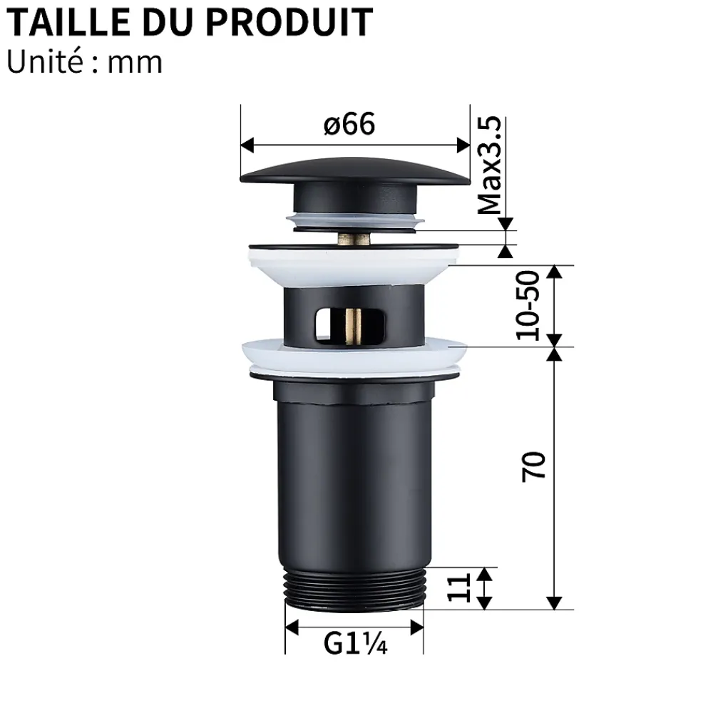 Homelody Evacuation De Lavabo-Vasque-Siphon noir à clapet avec trop-plein, adapté aux lavabos et éviers