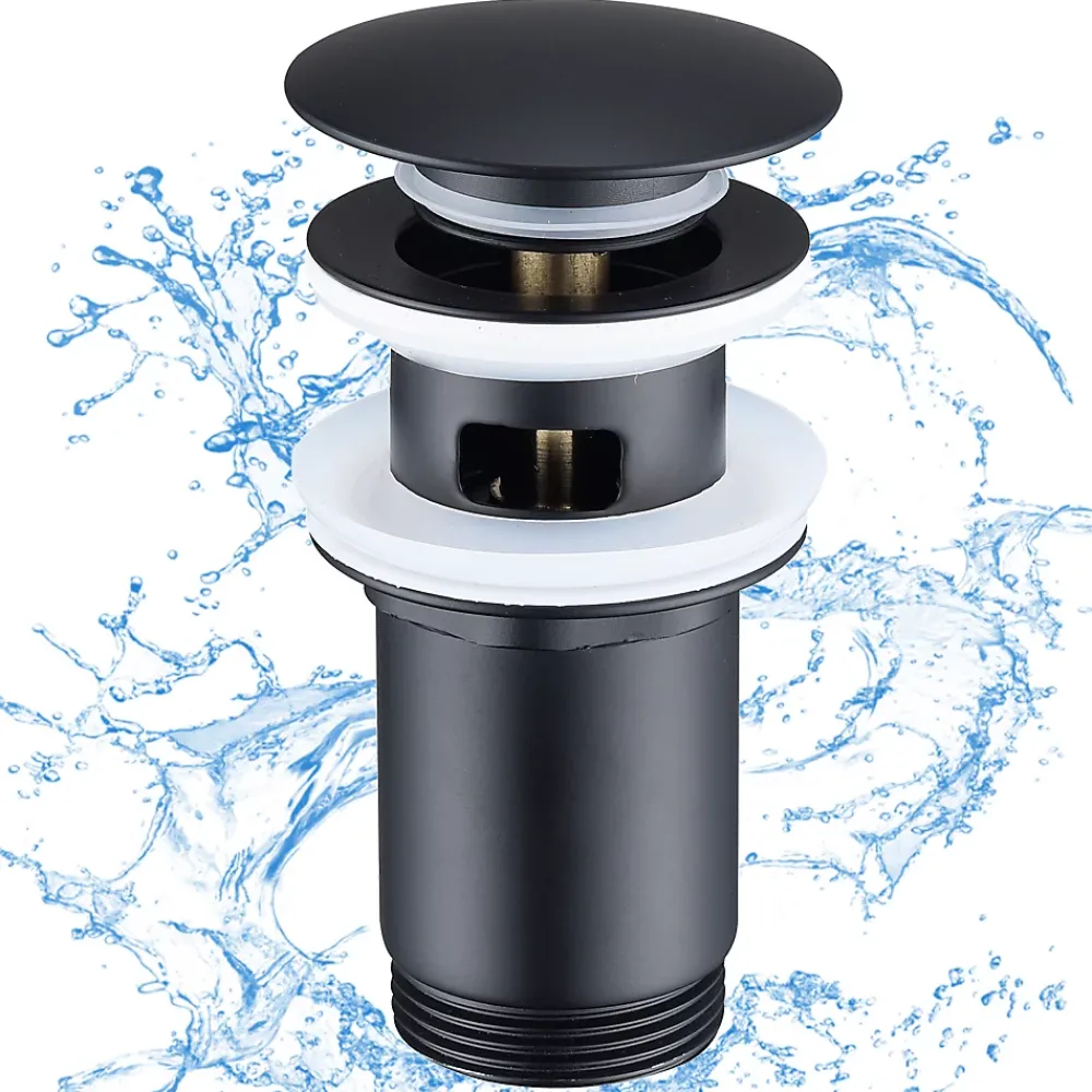 Homelody Evacuation De Lavabo-Vasque-Siphon noir à clapet avec trop-plein, adapté aux lavabos et éviers