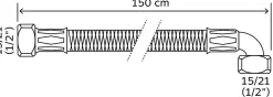 Somatherm for you - Flexible sanitaire - Double écrou tournant 1/2 dont 1 coudé - 1500mm - DN10