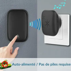 Deko Sonnette Et Carillon-Sonnette d'extérieur sans fil sans batterie, étanche IP 68, humidité de la neige et de la pluie, noir