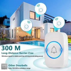 Deko Sonnette extérieure sans fil étanche à 300 mètres, kit de sonnette avec récepteur enfichable pour la maison au Bureau, blanc