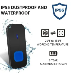 Deko Sonnette électronique étanche IP55, portée de 300 m, 55 mélodies, 5 niveaux de volume - Noir