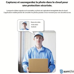 Somlife Sonnette portier app tuya smart life autonome sans fils alerte direct smartphone, vision nocture carillon fourni