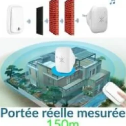 Deko Sonnette sans Fil et sans Pile Extérieur Étanche IP 44 Neige Pluie Humidité,blanc