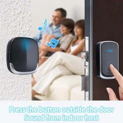 Deko Sonnette sans fil 300 m, 36 mélodies, 4 niveaux de volume, avec lampe torche LED, noire