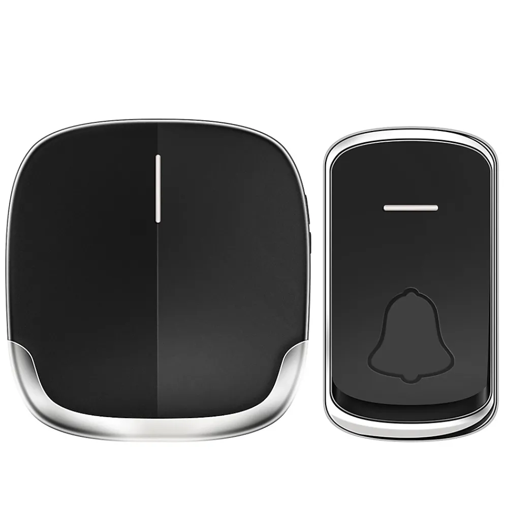 Deko Sonnette sans fil 300 m, 36 mélodies, 4 niveaux de volume, avec lampe torche LED, noire