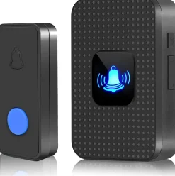 Deko Sonnette sans fil, sonnette électronique d'extérieur étanche IP55, portée 300 m, 38 mélodies, 5 niveaux de volume, noire