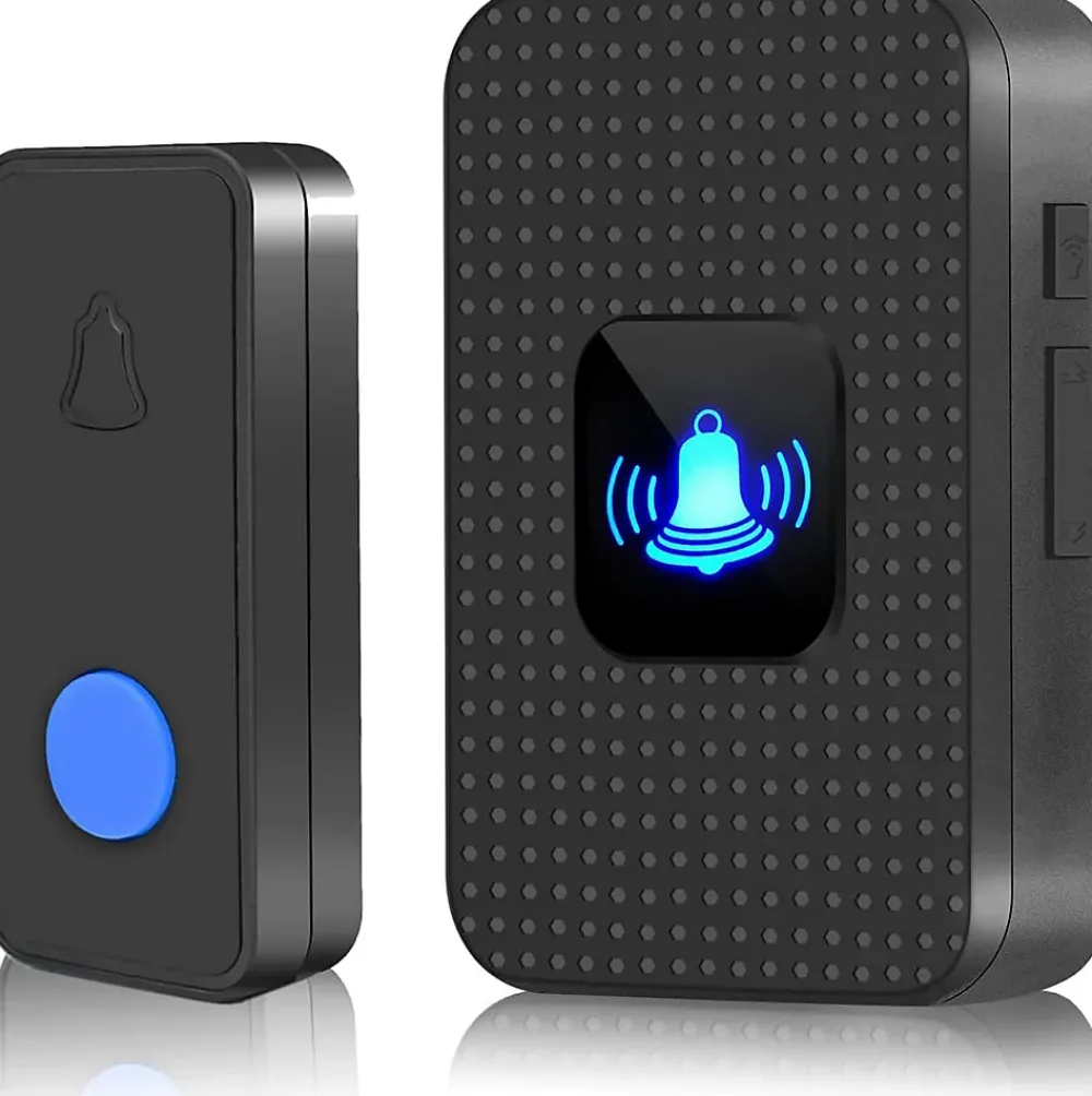 Deko Sonnette sans fil, sonnette électronique d'extérieur étanche IP55, portée 300 m, 38 mélodies, 5 niveaux de volume, noire