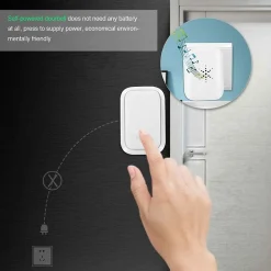 Deko Sonnette sans fil étanche IP68, auto-alimentée, portée de 100 m, blanche