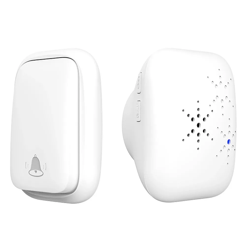 Deko Sonnette sans fil étanche IP68, auto-alimentée, portée de 100 m, blanche