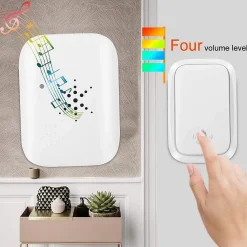 Deko Sonnette sans fil étanche IP68, auto-alimentée, portée de 100 m, blanche