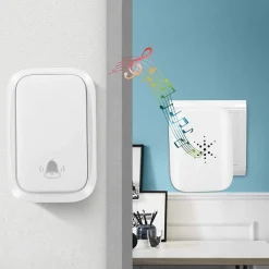 Deko Sonnette sans fil étanche IP68, auto-alimentée, portée de 100 m, blanche