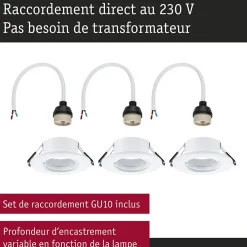 Paulmann Spot encastré Kit de 3 fixe rond 90mm GU10 max. 3x10W 230V gradable Blanc