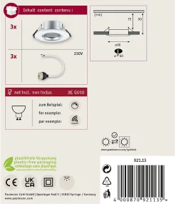 Paulmann Spot encastré Kit de 3 fixe rond 90mm GU10 max. 3x10W 230V gradable Chrome mat