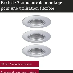 Paulmann Spot encastré Kit de 3 fixe rond 90mm GU10 max. 3x10W 230V gradable Chrome mat