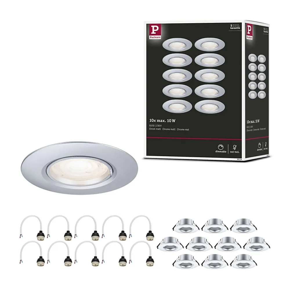 Paulmann Spot encastré Kit de 10 fixe rond 90mm GU10 max. 10x10W 230V gradable Chrome mat