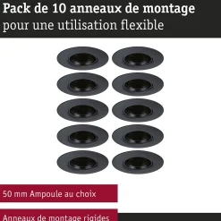 Paulmann Boîte De Dérivation-Spot encastré Kit de 10 fixe rond 90mm GU10 max. 10x10W 230V gradable Noir