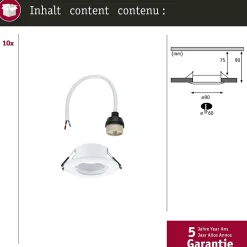 Paulmann Boîte De Dérivation-Spot encastré Kit de 10 fixe rond 90mm GU10 max. 10x10W 230V gradable Blanc