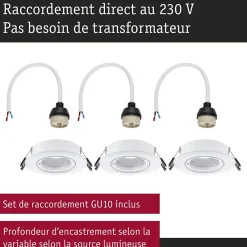 Paulmann Boîte De Dérivation-Spot encastré Kit de 3 orientable rond 90mm 30 GU10 max. 3x10W 230V gradable Blanc