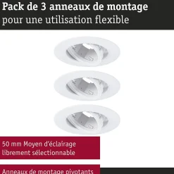 Paulmann Boîte De Dérivation-Spot encastré Kit de 3 orientable rond 90mm 30 GU10 max. 3x10W 230V gradable Blanc