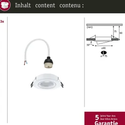 Paulmann Boîte De Dérivation-Spot encastré Kit de 3 orientable rond 90mm 30 GU10 max. 3x10W 230V gradable Blanc