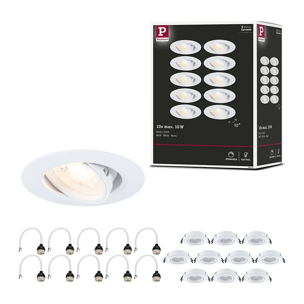 Paulmann Spot encastré Kit de 10 orientable rond 90mm 30 GU10 max. 10x10W 230V gradable Blanc