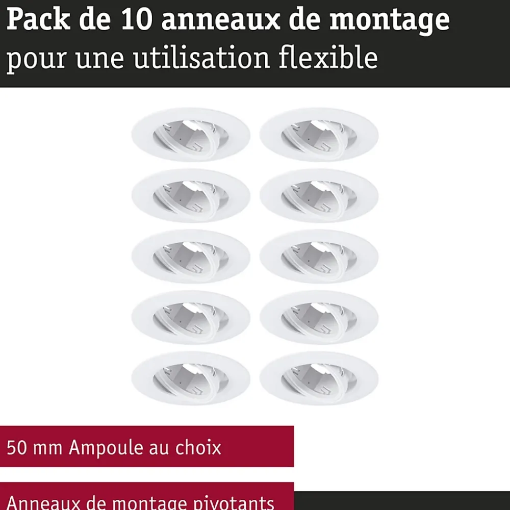 Paulmann Spot encastré Kit de 10 orientable rond 90mm 30 GU10 max. 10x10W 230V gradable Blanc