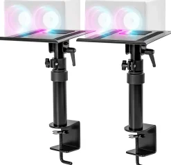 Duronic Support Tv-SPS25 2x Supports d'enceintes de bureau Hauteur réglable Inclinable Rotatif Pince de fixation 24 x 20 cm Charge max 5 kg