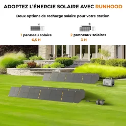 Runhood Station d'Energie HE1200 - 1200 W Sinus Pur - 4 EB324 - 648 Wh - Recharge Solaire et AC - Modulaire et Echange a Chaud