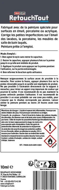 Soloplast Mastic, Cartouche Joint Et Silicone-Stylo retouche sanitaires Retouchtout coloris blanc 10ml