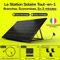 Sunology Panneau Solaire Plug And Play-PLAY2, Kit 4 panneaux solaires complet 1840W bifacial, 4 Stations solaire livrées assemblées, Installation sol ou mur