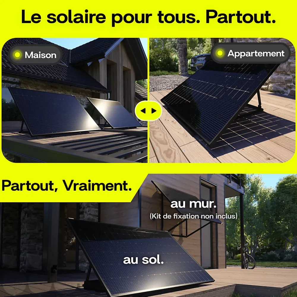 Sunology PLAY2, Kit 3 panneaux solaires complet 1380W bifacial, 3 Stations solaire livrées assemblées, installation sol ou mur