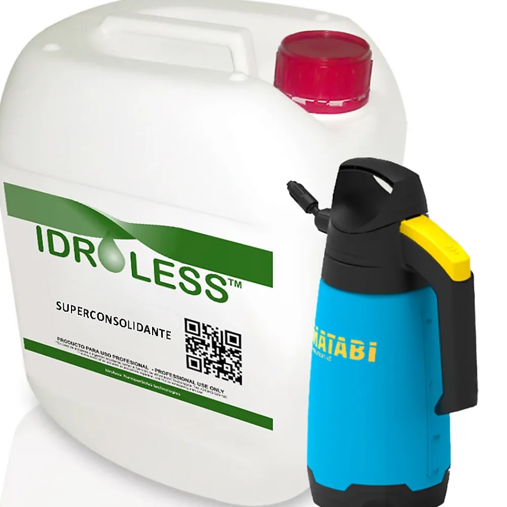 Idroless Etanchéité Du Mur Intérieur-Superconsolidant pour murs humides (5 L + pulvérisateur 2 L) - Restaure la dureté des surfaces et prévient la désagrégation