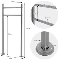 Ml-Design Boîte Aux Lettres 1 Porte-Support de boîte aux lettres acier inoxydable argent support modern 55x120x9 cm