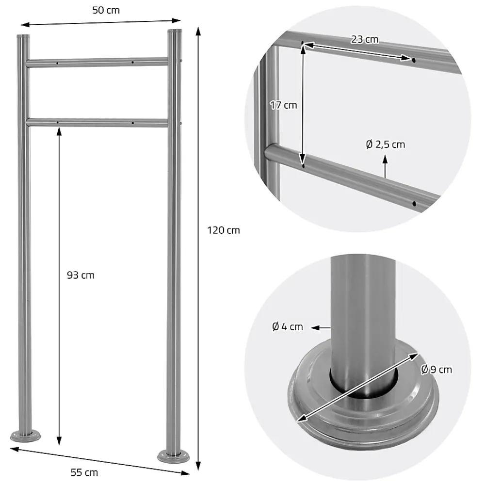 Ml-Design Boîte Aux Lettres 1 Porte-Support de boîte aux lettres acier inoxydable argent support modern 55x120x9 cm