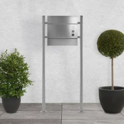 Ml-Design Boîte Aux Lettres 1 Porte-Support de boîte aux lettres acier inoxydable argent support modern 55x120x9 cm