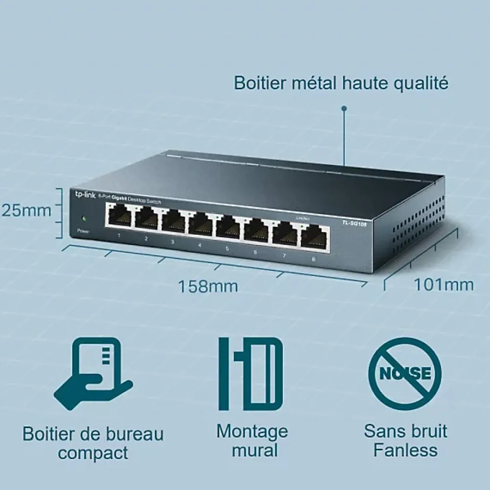 TP-link Câble Et Connectique Réseau-Switch de bureau 8 ports 10/100/1000 Mbps