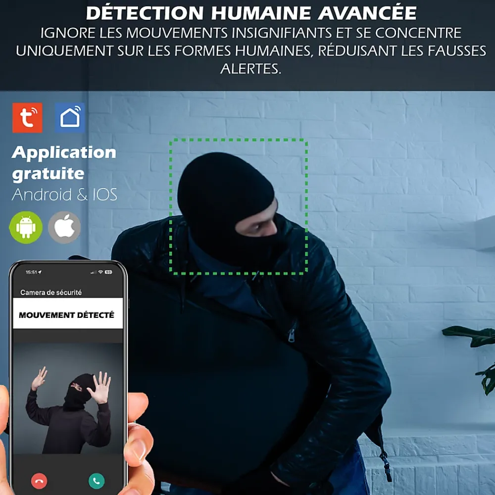 Kyf Alarme Sans Fil-Système d'alarme connecté Caméra rotative 4MP avec Sirène intégrée