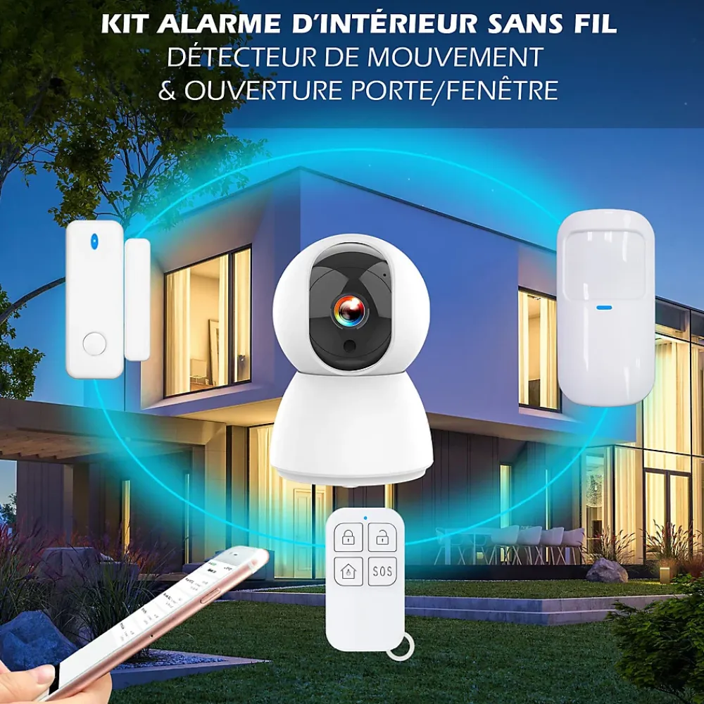 Kyf Alarme Sans Fil-Système d'alarme connecté Caméra rotative 4MP avec Sirène intégrée