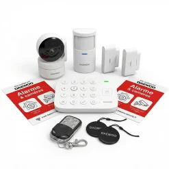 Daewoo Alarme Sans Fil-Système d'alarme connecté Sans Abonnement Vigilia Wifi - 1 caméra + 6 accessoires - Batterie et sirène intégrées