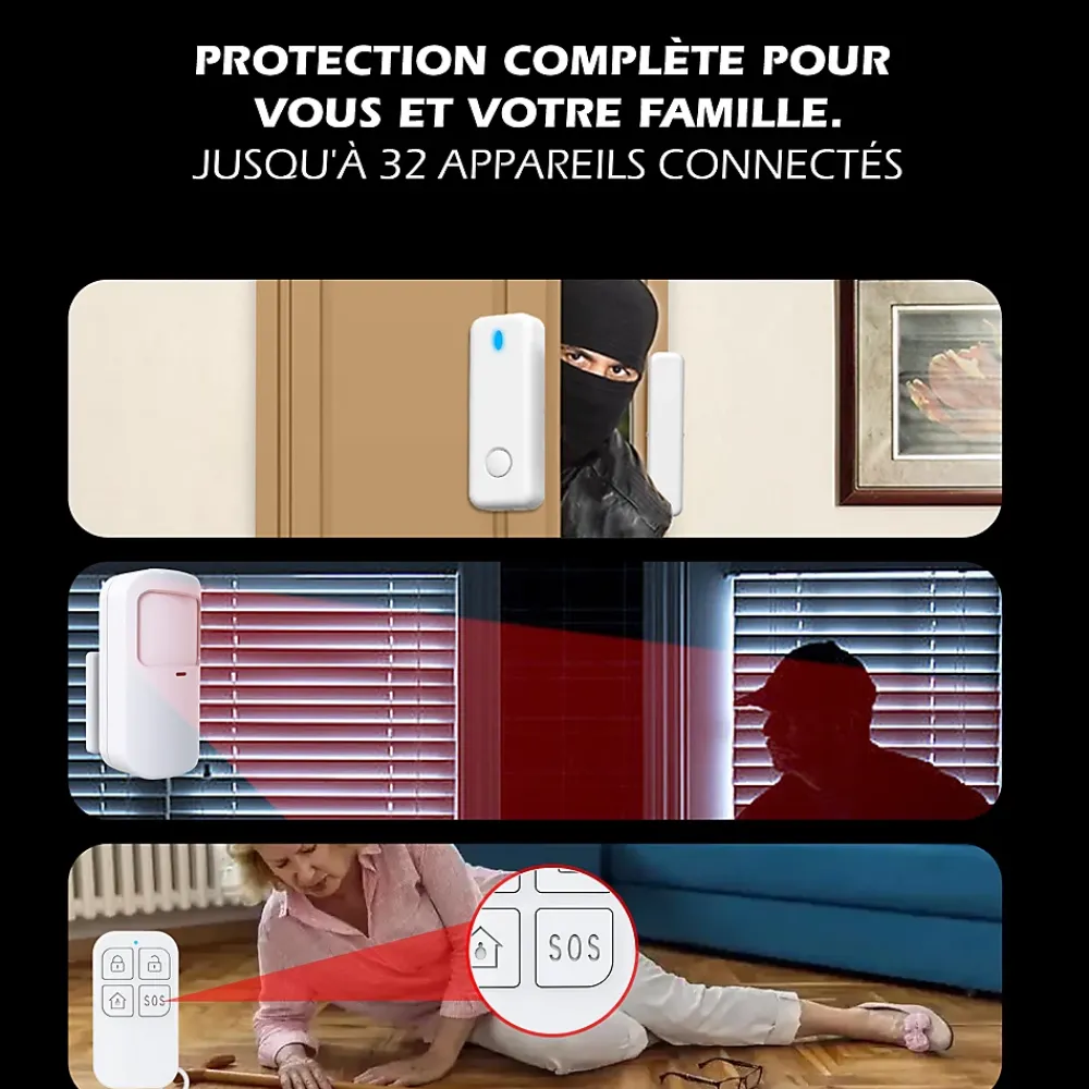 Kyf Alarme Sans Fil-Système d'alarme étendu connecté Caméra rotative 4MP avec Sirène intégrée