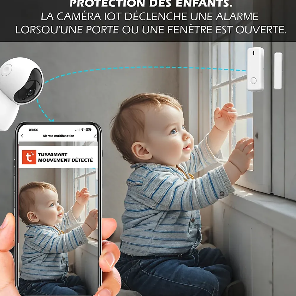 Kyf Alarme Sans Fil-Système d'alarme étendu connecté Caméra rotative 4MP avec Sirène intégrée