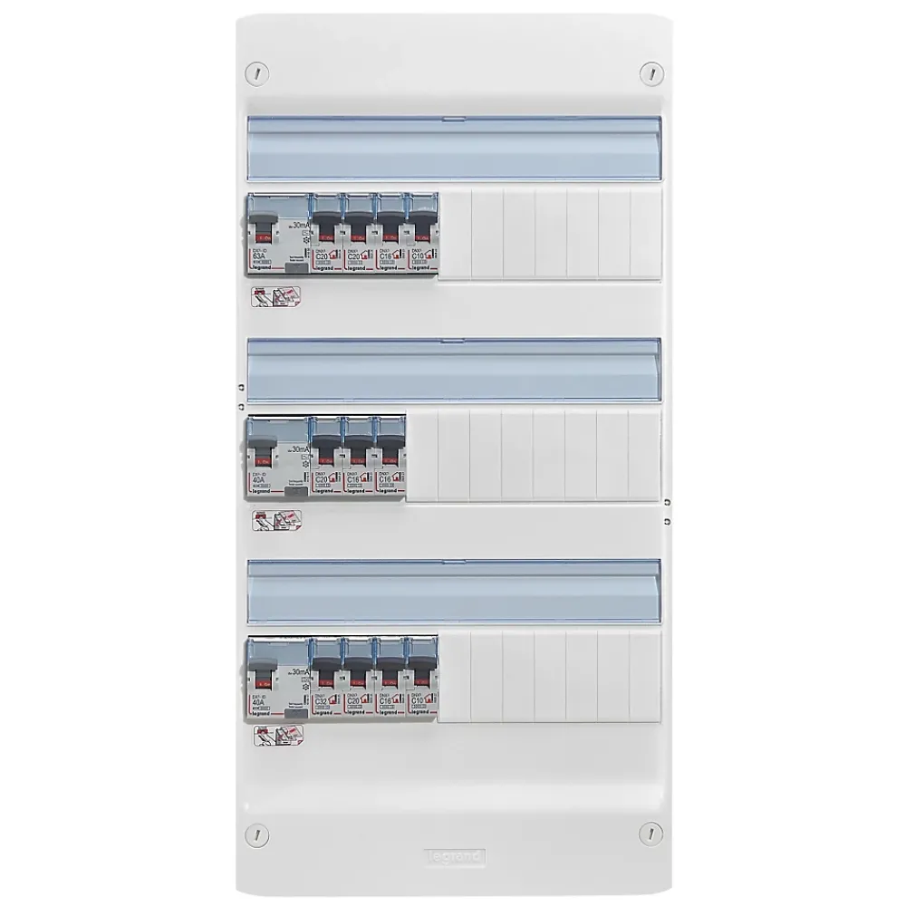 Legrand Tableau Électrique Pré-Équipé-Tableau électrique pré-équipé et pré-câblé 3 rangées - 39 modules (14 inclus)