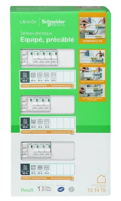 Schneider Electric Tableau électrique pré-équipé et pré-câblé T3 au T5 - 3 rangées - 39 modules (18 inclus) Resi9 XP