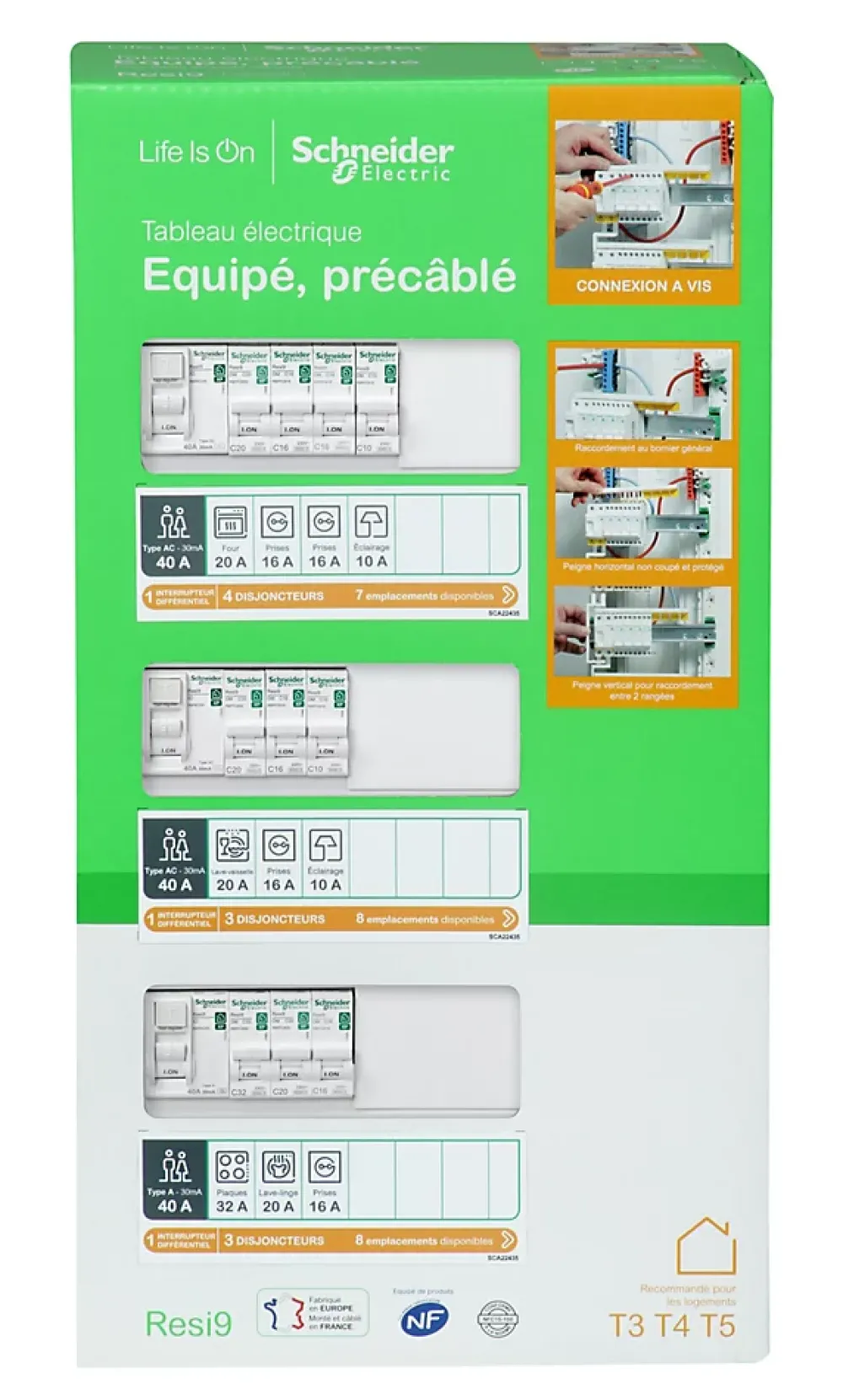 Schneider Electric Tableau Électrique Pré-Équipé-Tableau électrique pré-équipé et pré-câblé T2 à T4 - 3 rangées - 39 modules + prise modulaire