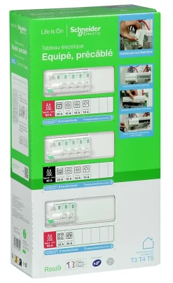 Schneider Electric Tableau électrique pré-équipé et pré-câblé T3 au T5 - 3 rangées - 39 modules Resi9 XE